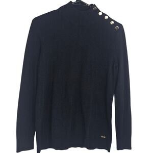 Calvin Klein Turtle Neck Sweater with Gold Buttons Womens Sz Small Black